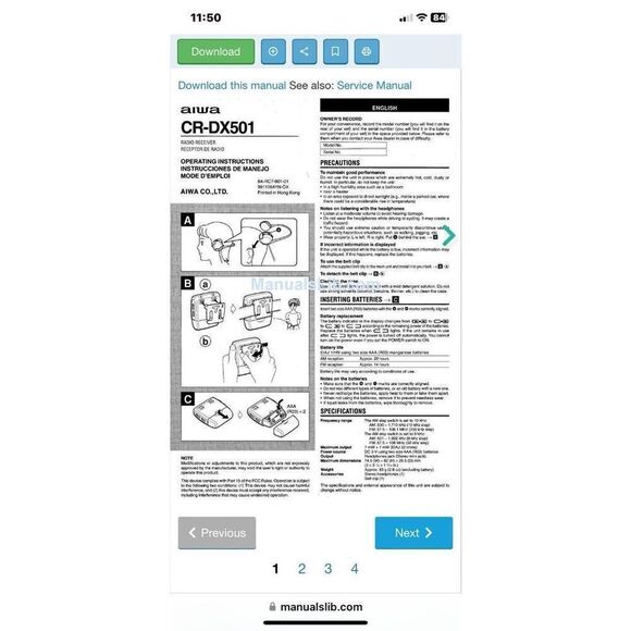 Vtg Aiwa Walkman AM FM Stereo Receiver CR-DX501 & Over the Ear Headphones Gray D - Picture 9 of 9